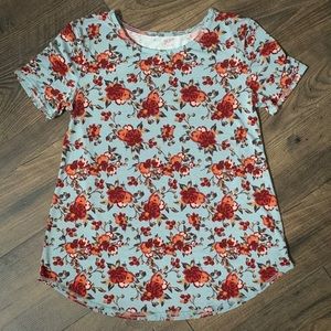 Maurices floral baby blue 24/7 blouse small